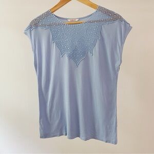 Blue Lace Detail Women's Top